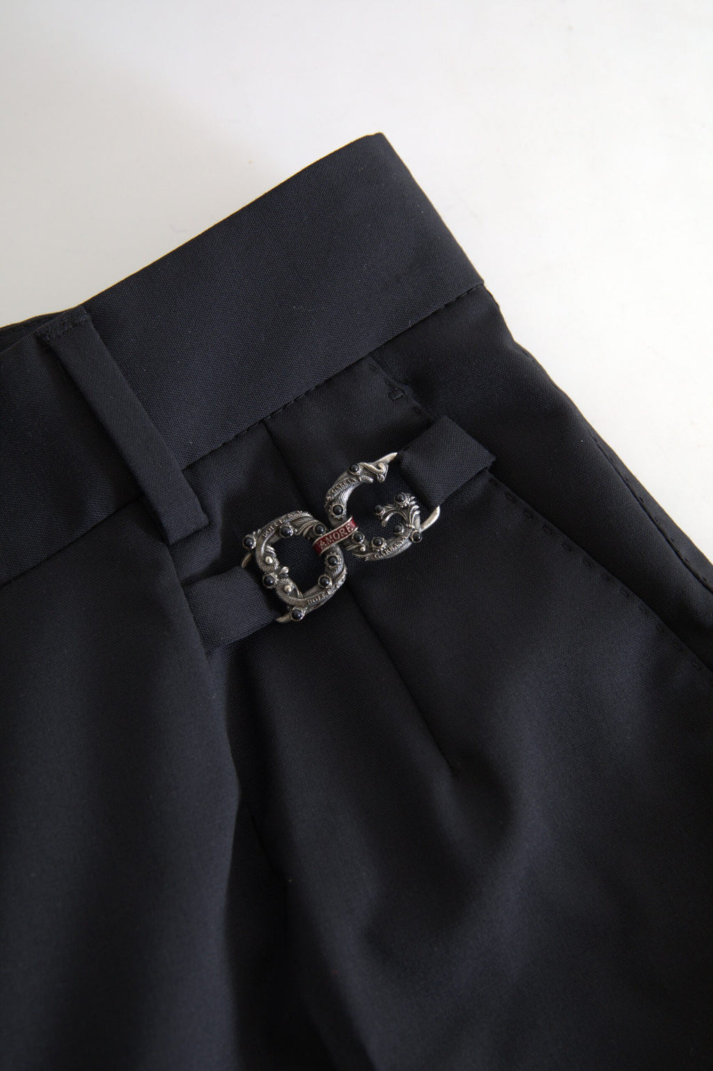 Dolce & Gabbana Black Wool High Waist Tapered Pants - Eljoys Fashion 
