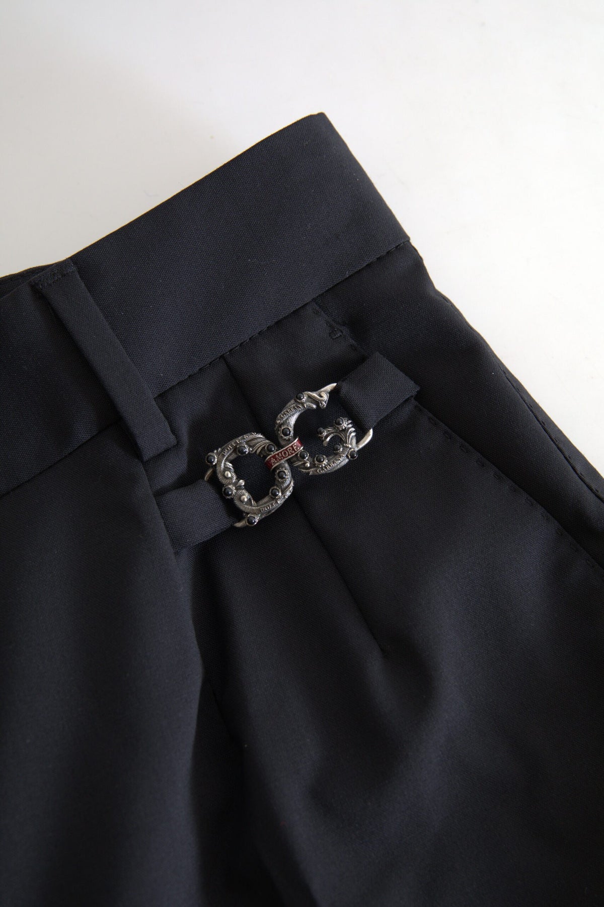 Dolce & Gabbana Black Wool High Waist Tapered Pants - Eljoys Fashion 