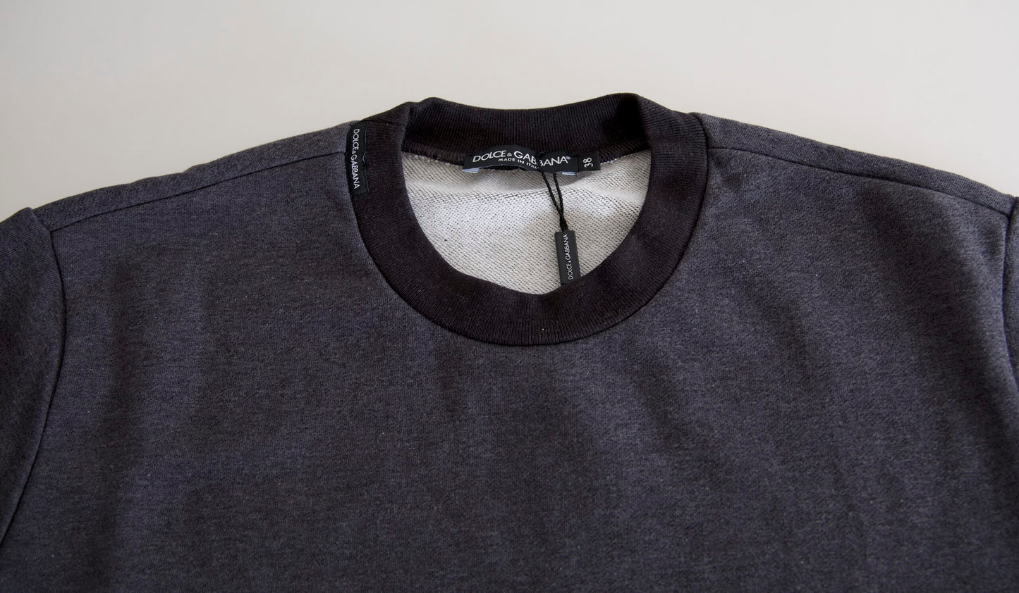 Dolce & Gabbana Dark Gray Cotton Crew Neck Pullover Sweater Dolce & Gabbana