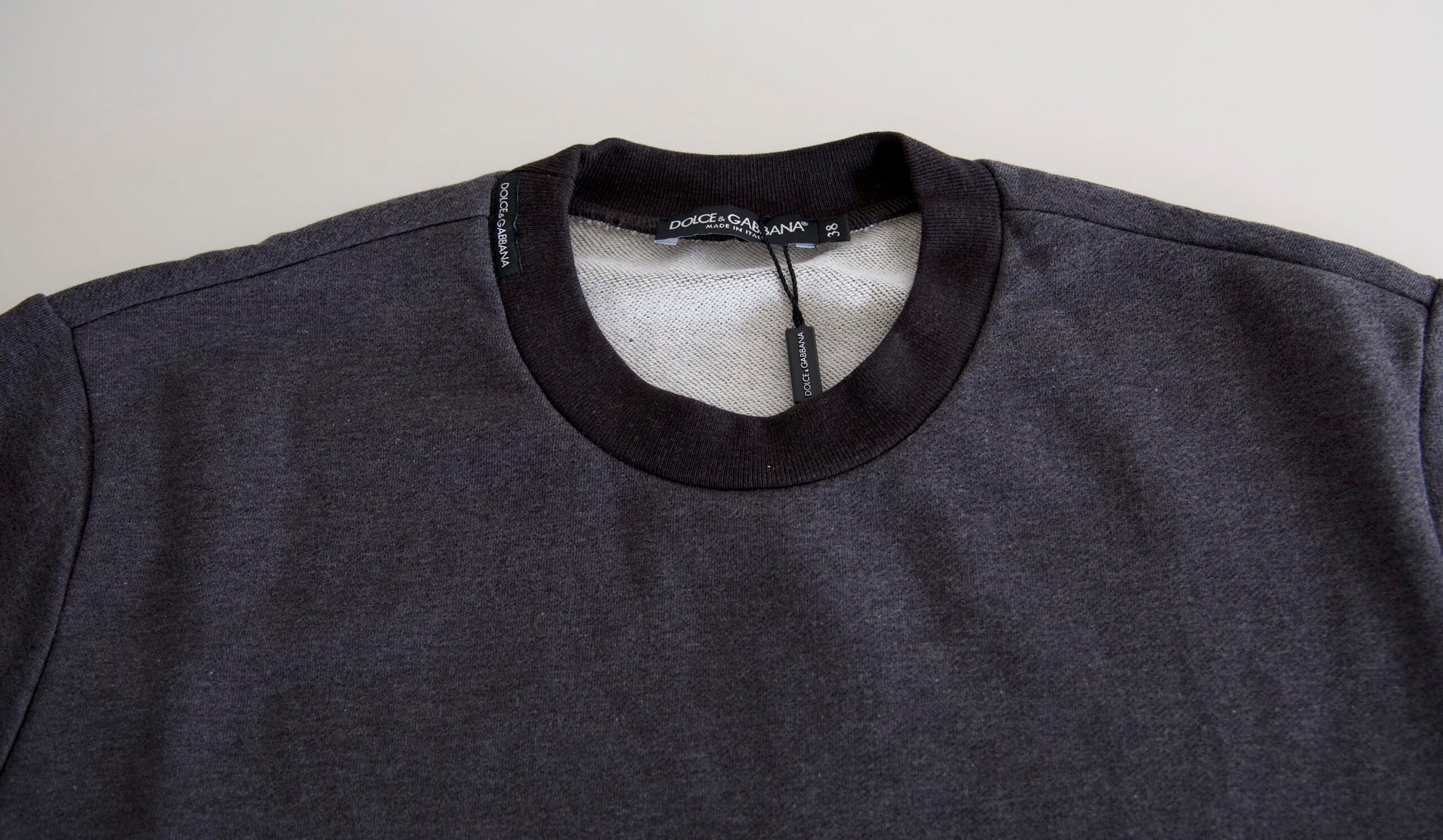 Dolce & Gabbana Dark Gray Cotton Crew Neck Pullover Sweater Dolce & Gabbana