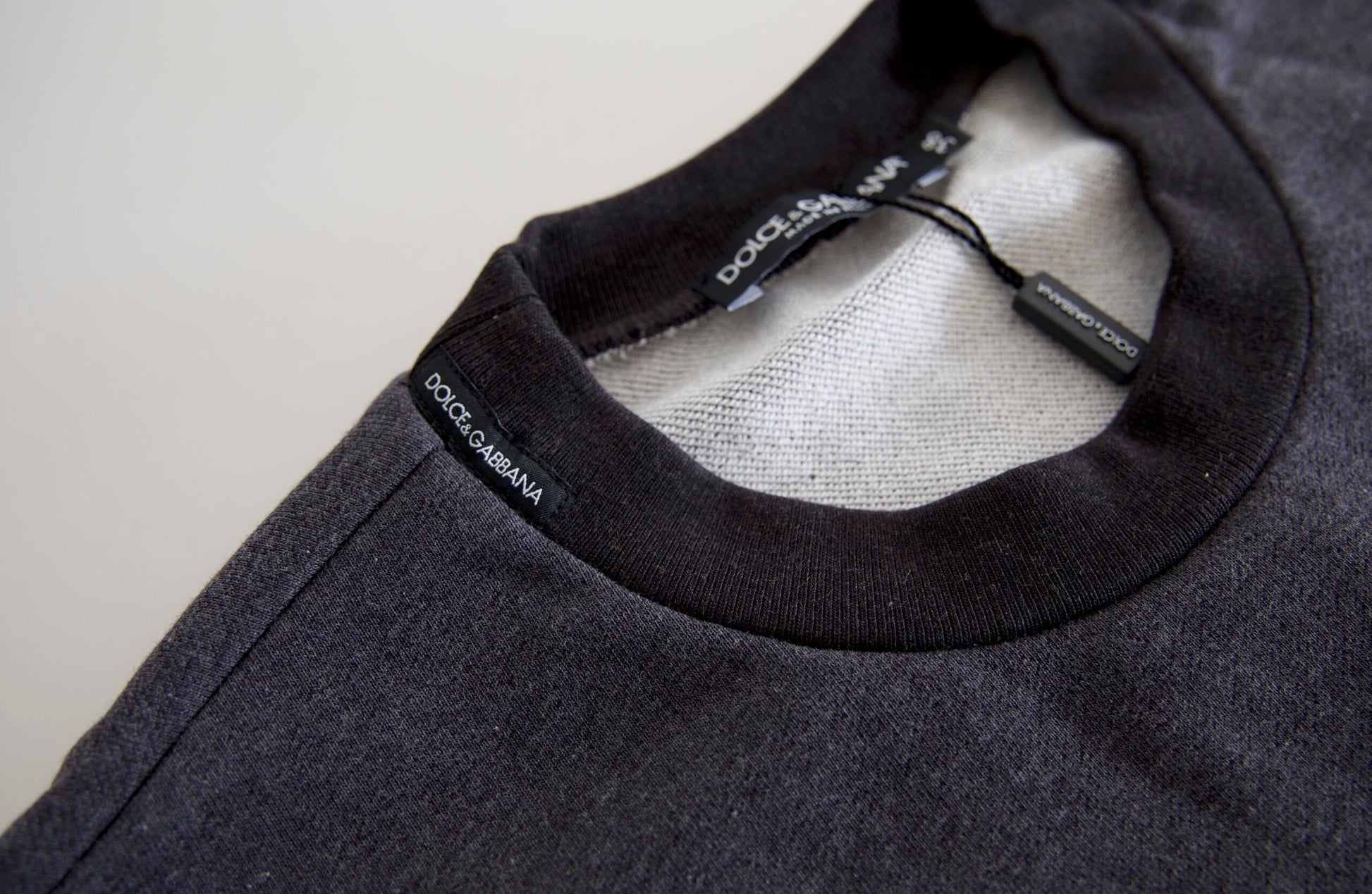 Dolce & Gabbana Dark Gray Cotton Crew Neck Pullover Sweater Dolce & Gabbana