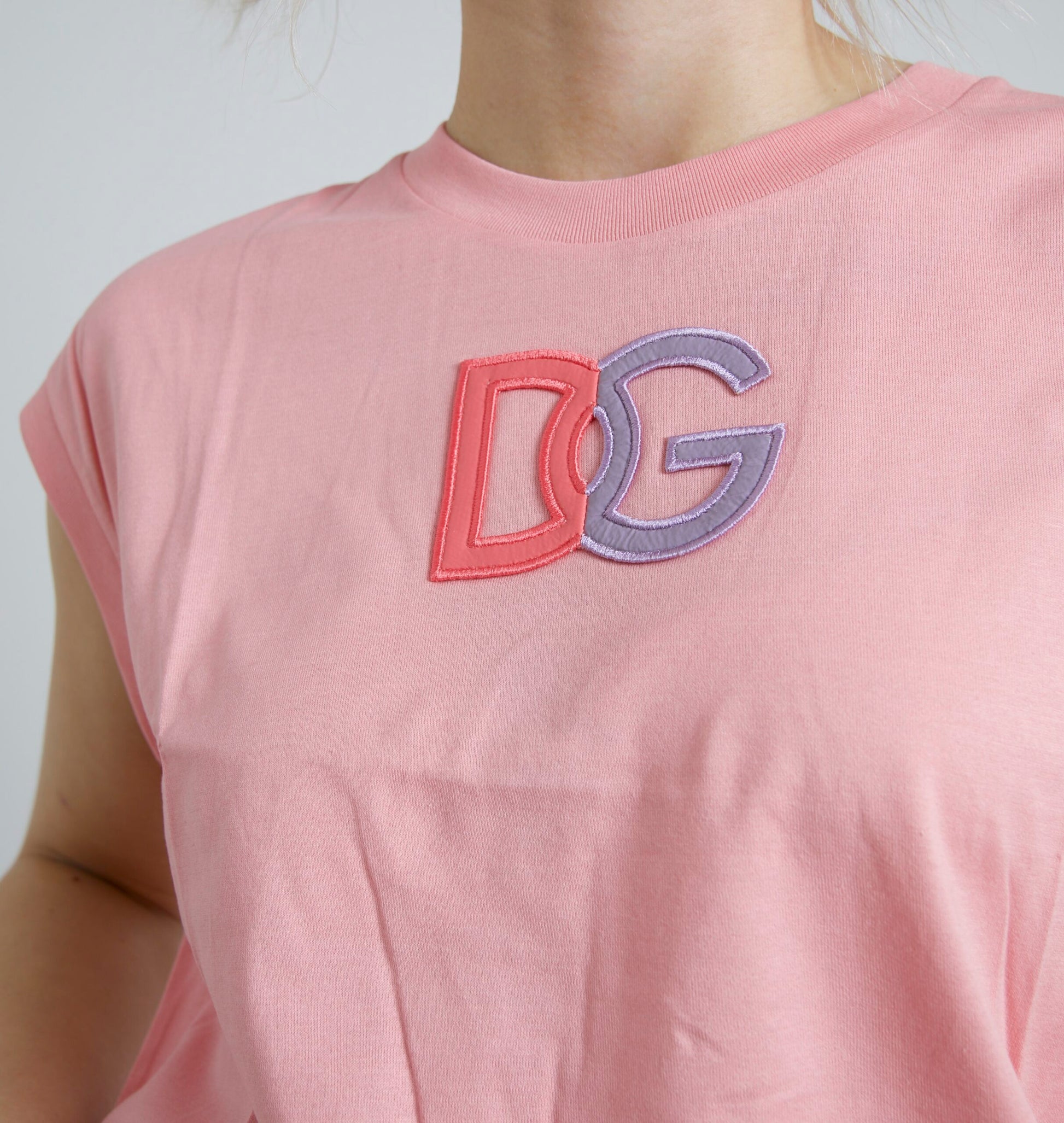 Dolce & Gabbana Pink Cotton DG Logo Crew Neck Tank T-shirt Dolce & Gabbana
