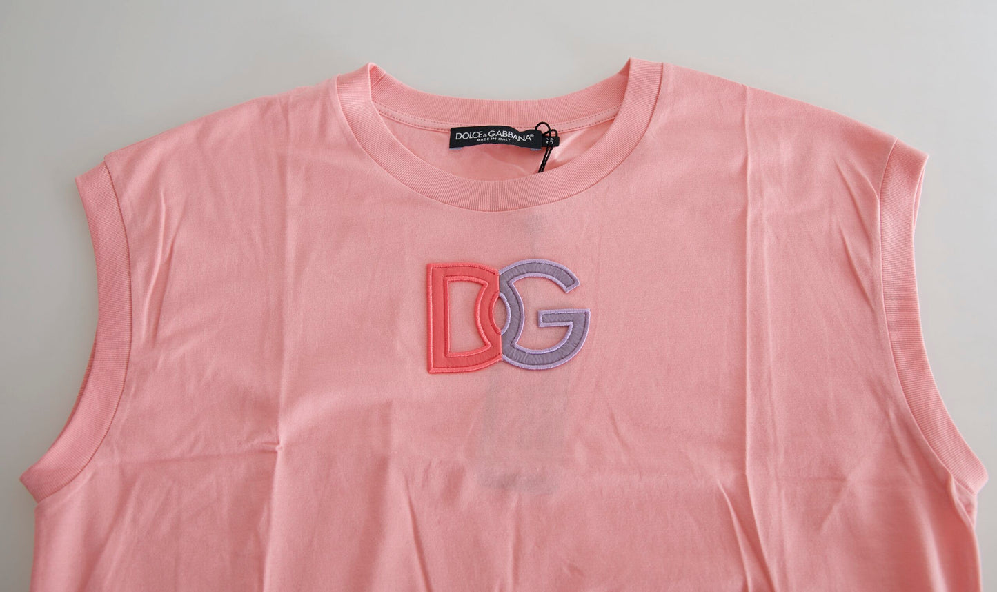 Dolce & Gabbana Pink Cotton DG Logo Crew Neck Tank T-shirt Dolce & Gabbana