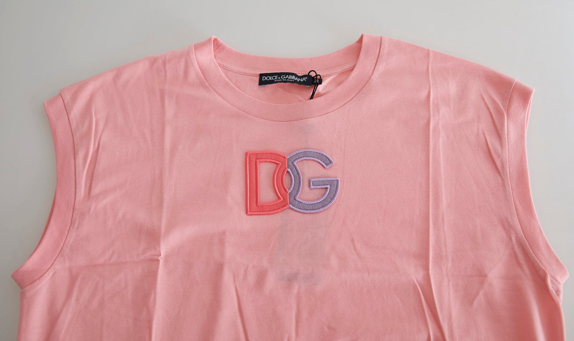 Dolce & Gabbana Pink Cotton DG Logo Crew Neck Tank T-shirt Dolce & Gabbana