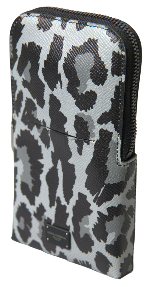 Dolce & Gabbana Gray Leopard Leather Men Purse Crossbody Sling Phone Bag Dolce & Gabbana