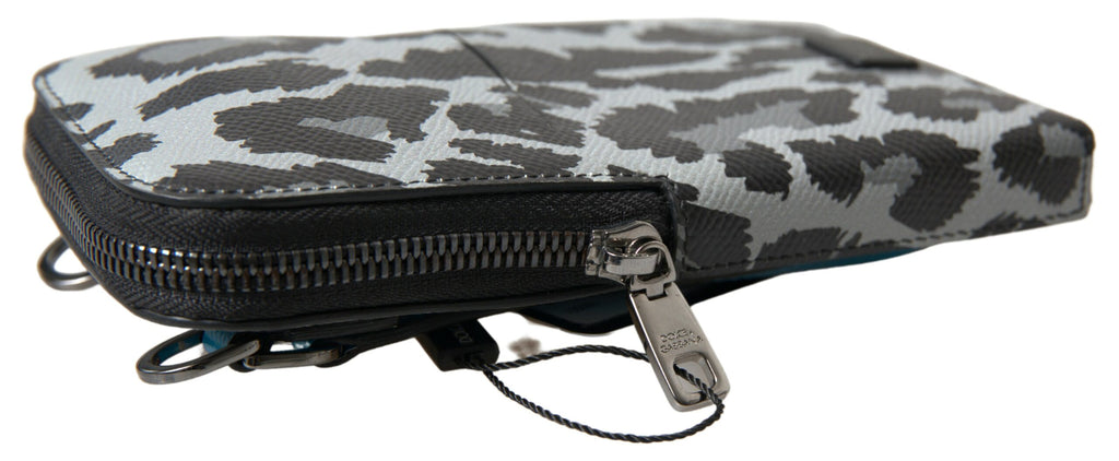 Dolce & Gabbana Gray Leopard Leather Men Purse Crossbody Sling Phone Bag - Eljoys Fashion 