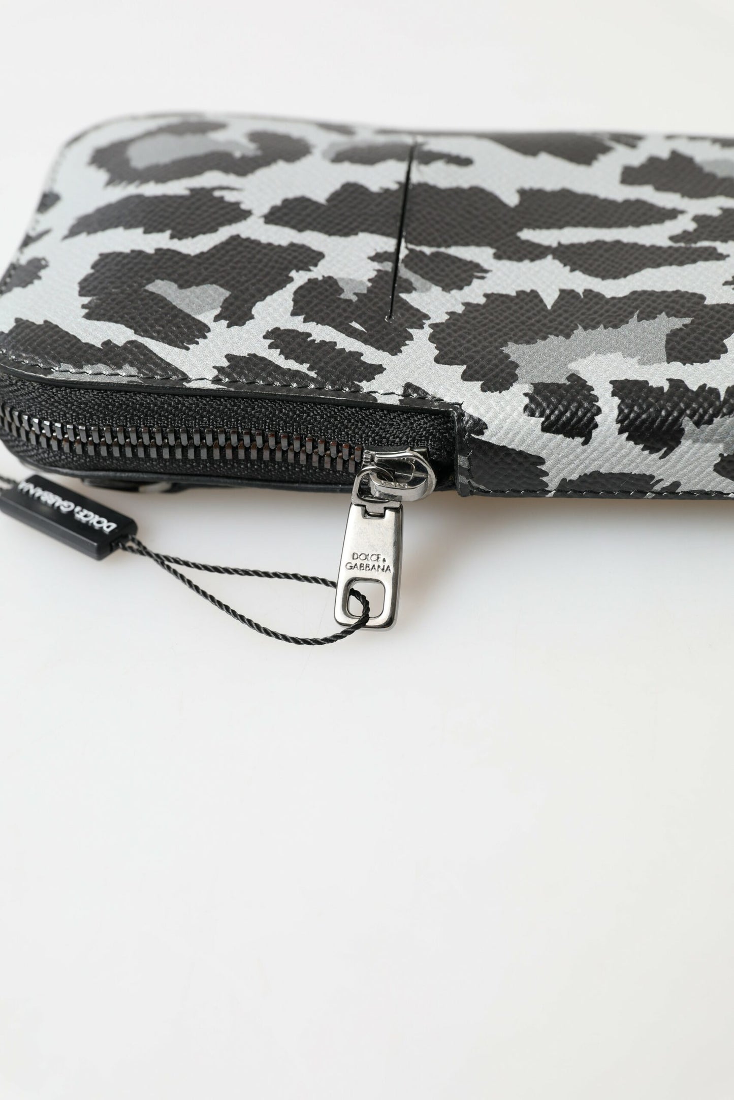 Dolce & Gabbana Gray Leopard Leather Men Purse Crossbody Sling Phone Bag Dolce & Gabbana