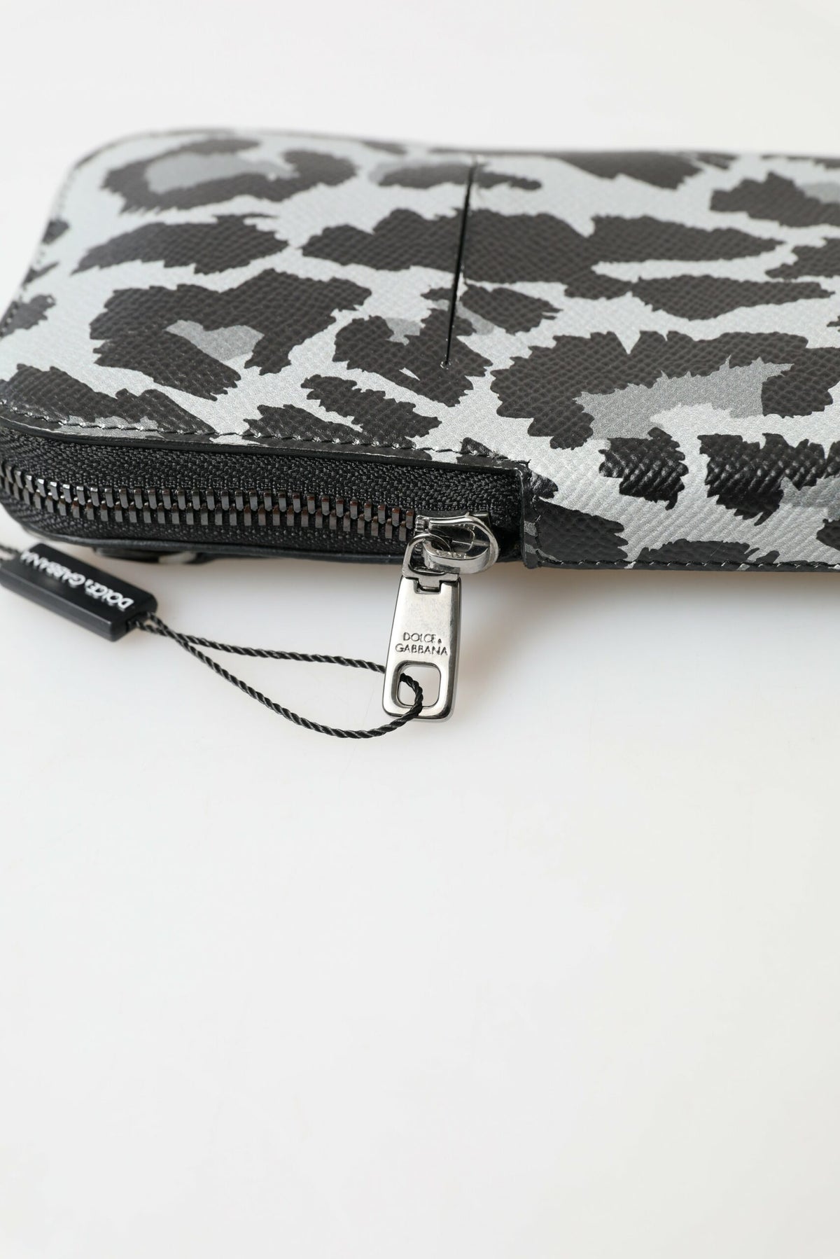 Dolce & Gabbana Gray Leopard Leather Men Purse Crossbody Sling Phone Bag - Eljoys Fashion 