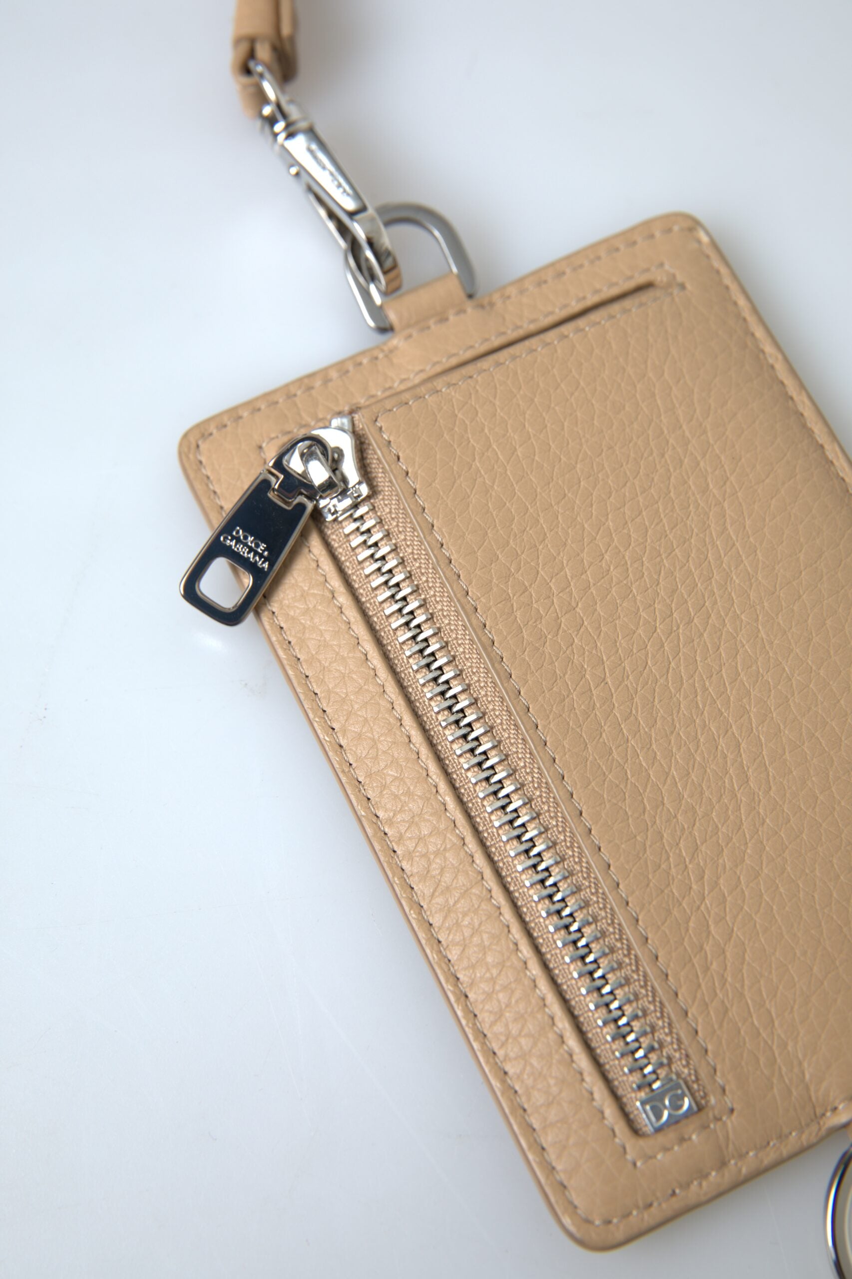 Dolce & Gabbana Beige Leather Lanyard Logo Card Holder Men Wallet Dolce & Gabbana
