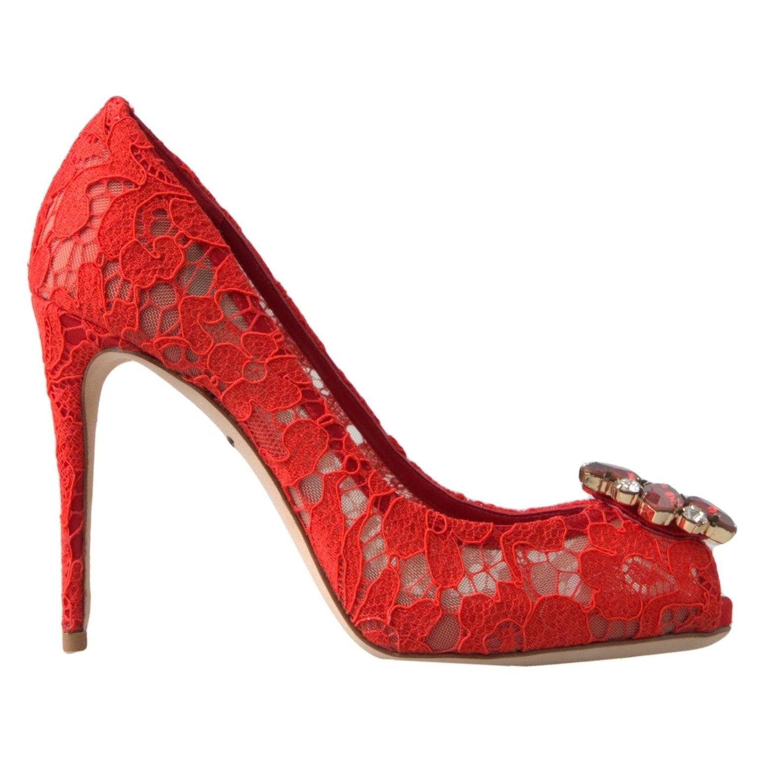 Dolce & Gabbana Red Taormina Lace Crystal Heels Pumps Shoes Dolce & Gabbana