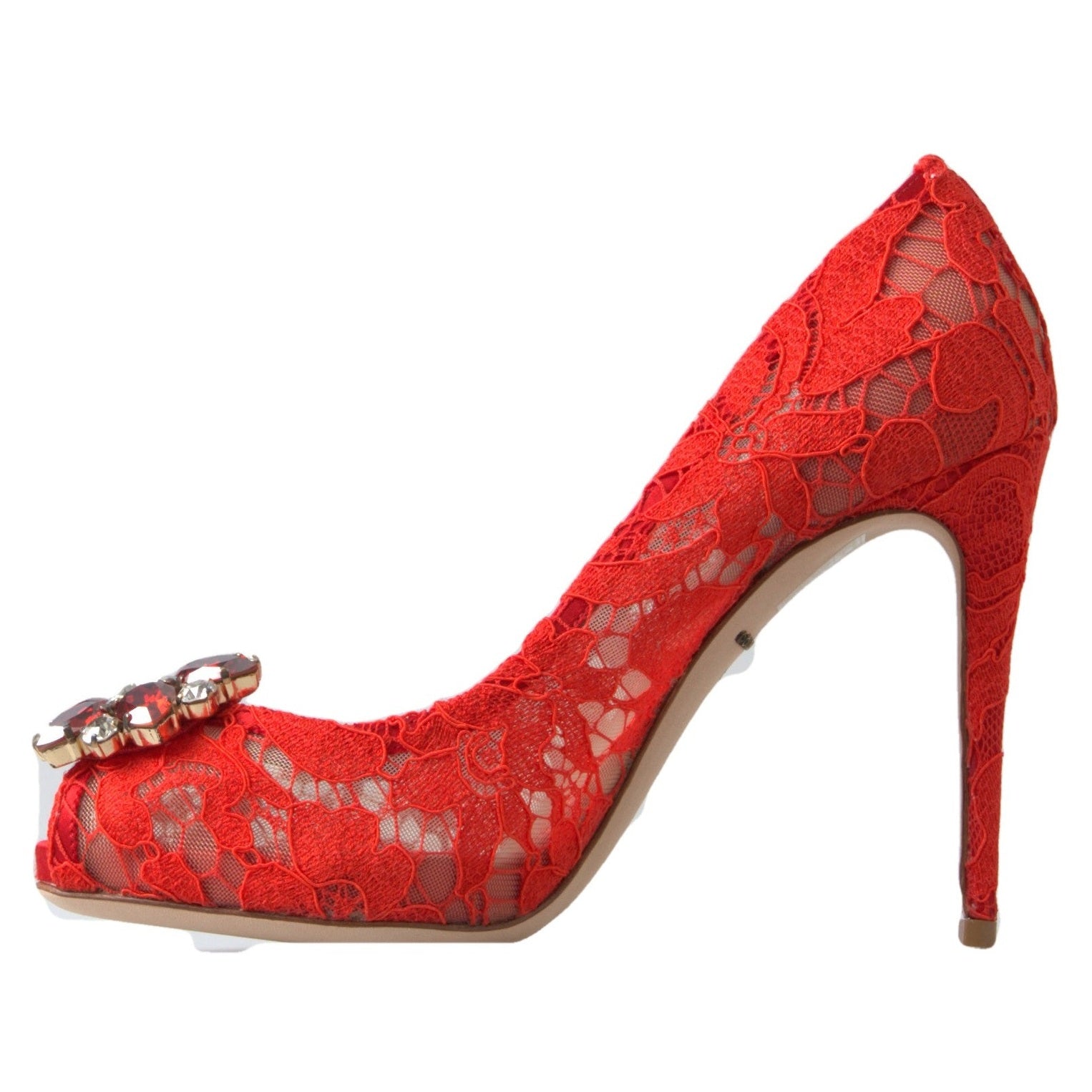 Dolce & Gabbana Red Taormina Lace Crystal Heels Pumps Shoes Dolce & Gabbana