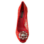 Dolce & Gabbana Red Taormina Lace Crystal Heels Pumps Shoes