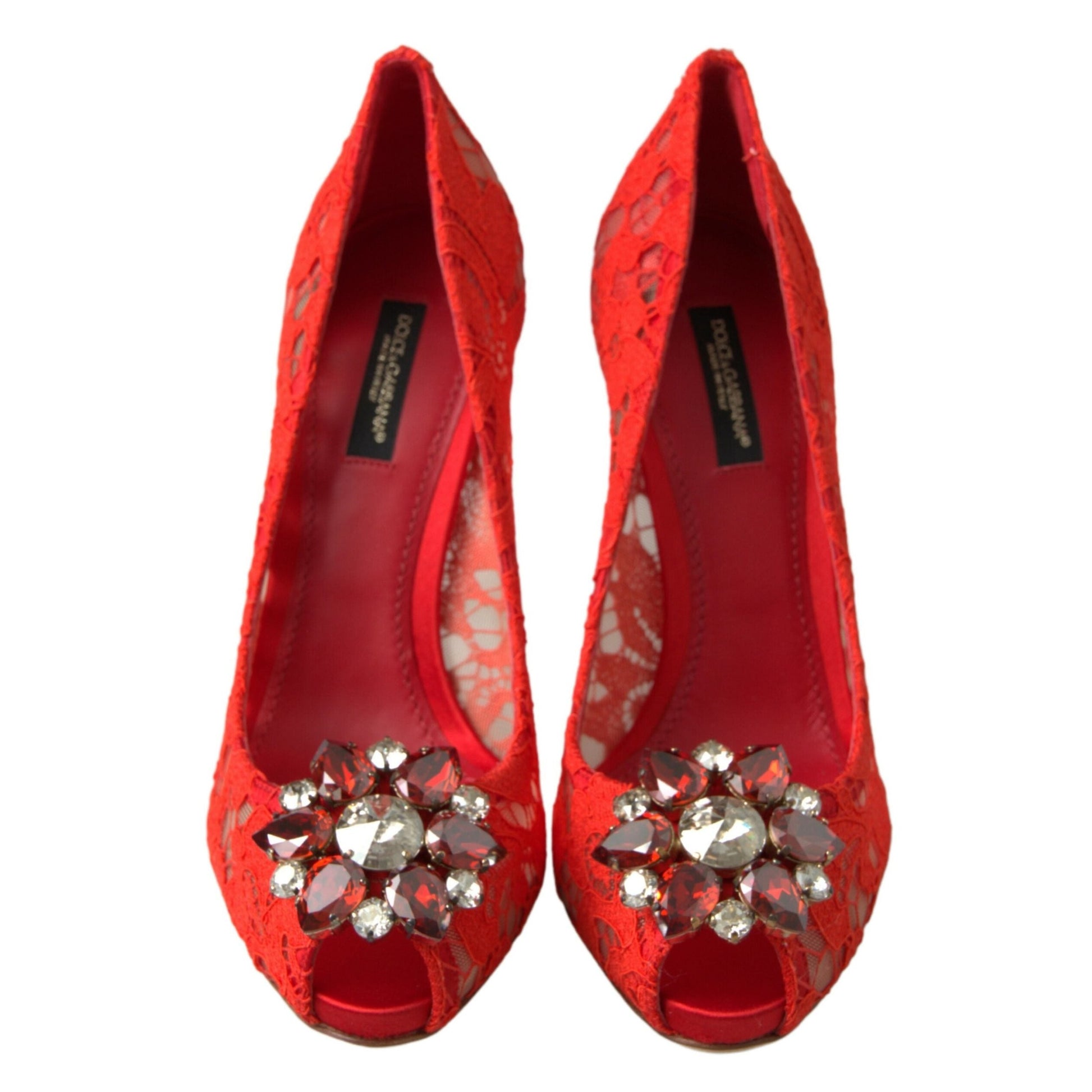 Dolce & Gabbana Red Taormina Lace Crystal Heels Pumps Shoes Dolce & Gabbana