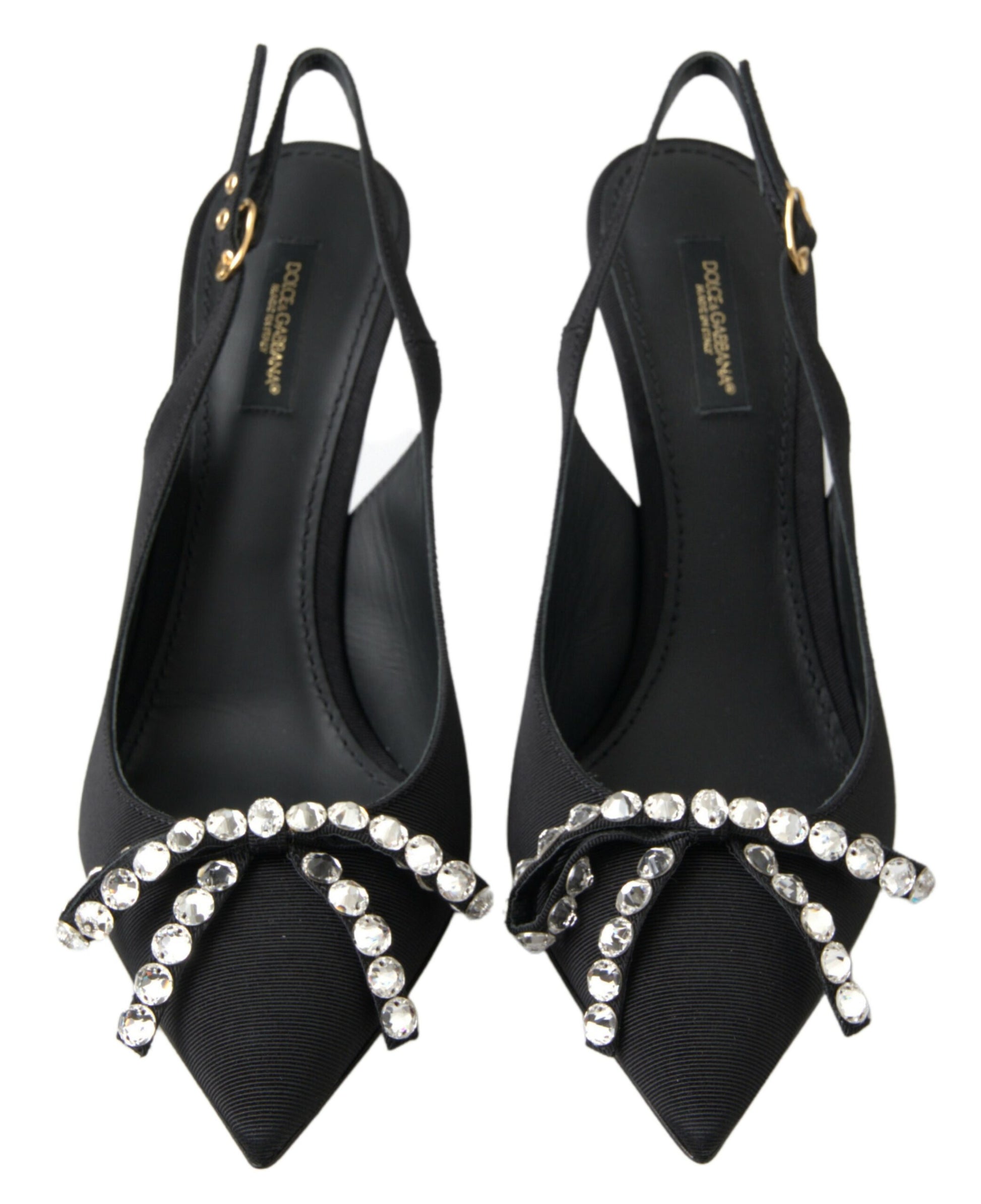 Dolce & Gabbana Black Crystal Embellished Slingback Heel Shoes Dolce & Gabbana