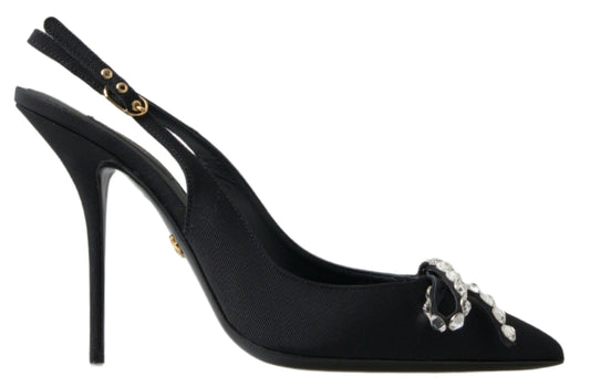 Dolce & Gabbana Black Crystal Embellished Slingback Heel Shoes Dolce & Gabbana