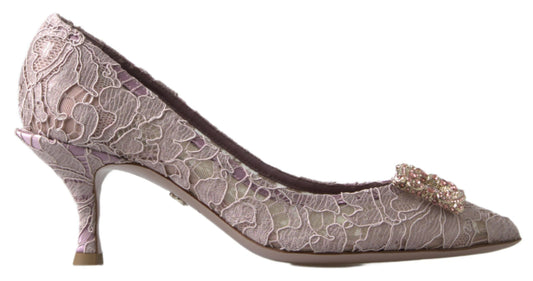 Dolce & Gabbana Pink Floral Lace DG Crystal Pumps Shoes Dolce & Gabbana