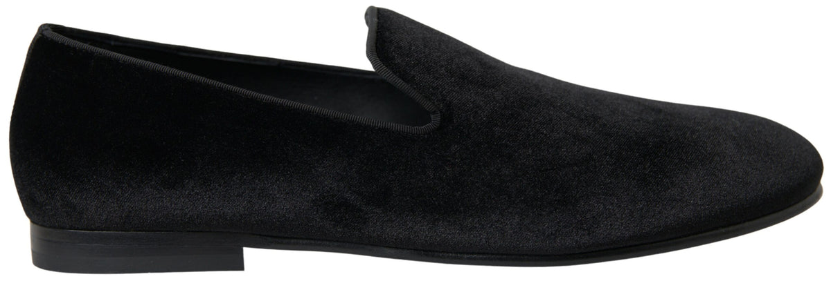 Dolce & Gabbana Black Velvet Loafers Formal Shoes - Eljoys Fashion 
