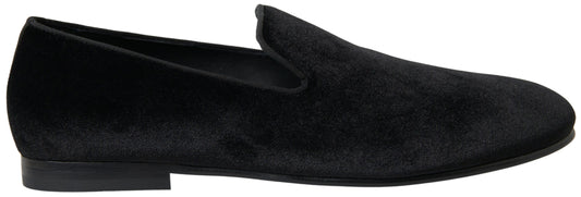 Dolce & Gabbana Black Velvet Loafers Formal Shoes Dolce & Gabbana