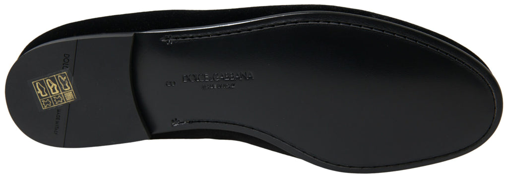 Dolce & Gabbana Black Velvet Loafers Formal Shoes - Eljoys Fashion 