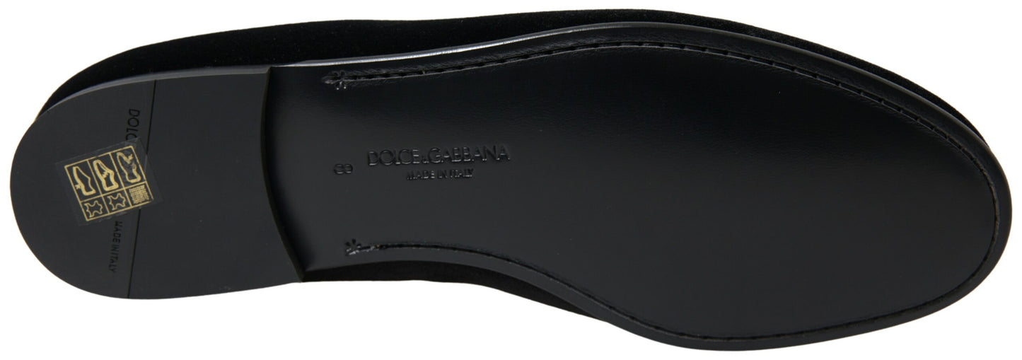 Dolce & Gabbana Black Velvet Loafers Formal Shoes Dolce & Gabbana