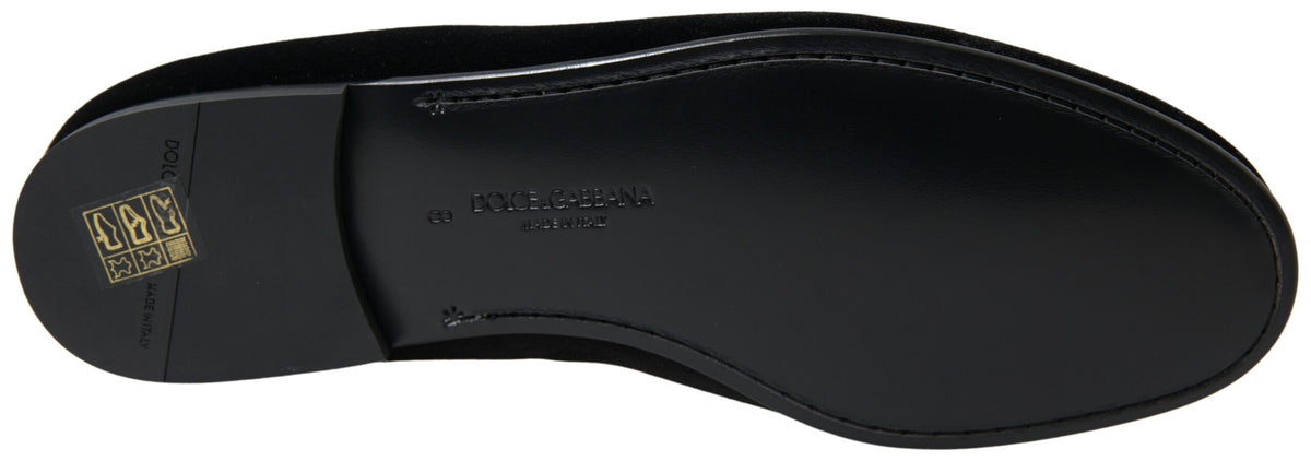 Dolce & Gabbana Black Velvet Loafers Formal Shoes - Eljoys Fashion 