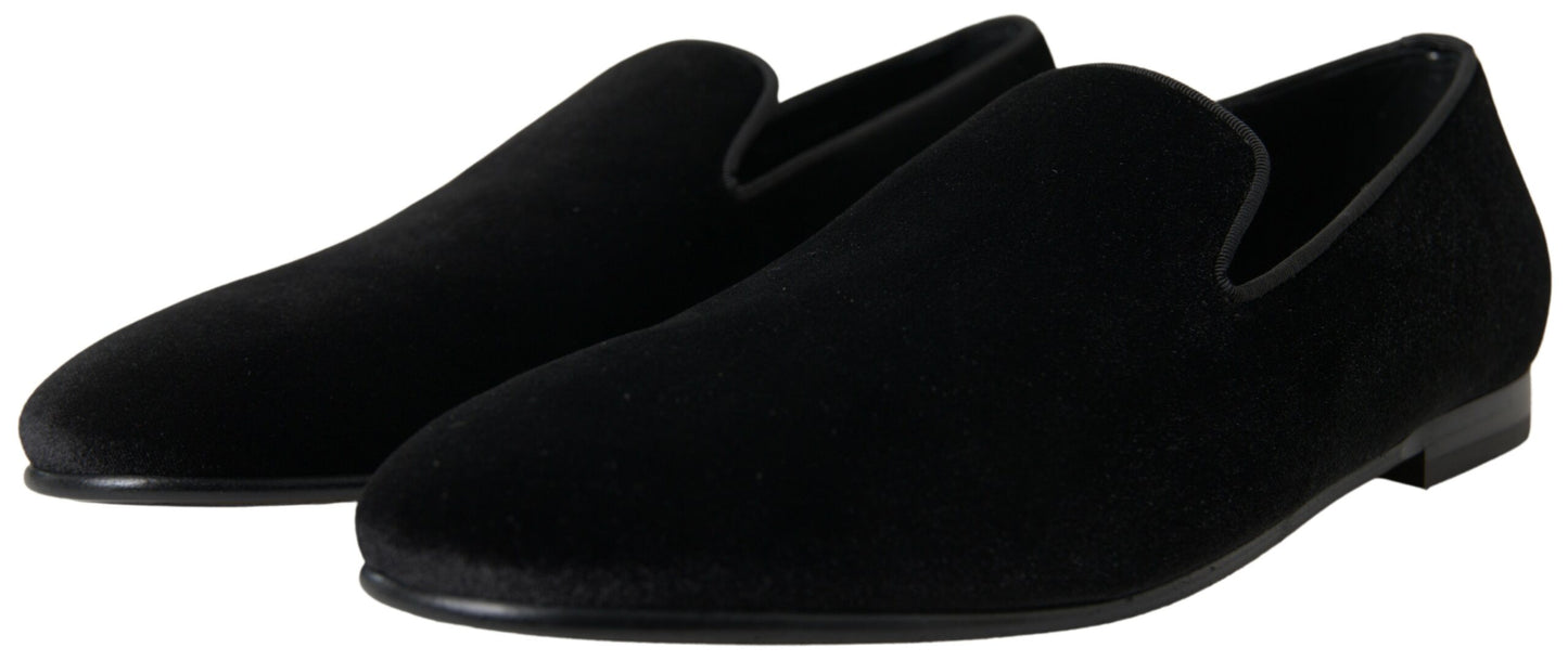 Dolce & Gabbana Black Velvet Loafers Formal Shoes Dolce & Gabbana