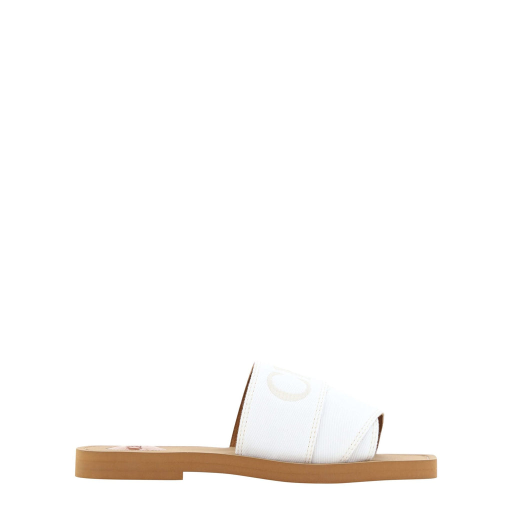 Chloé White Cotton Slides Woody Sandals