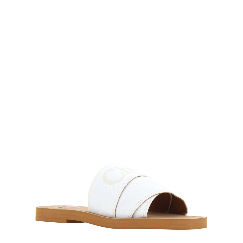 Chloé White Cotton Slides Woody Sandals