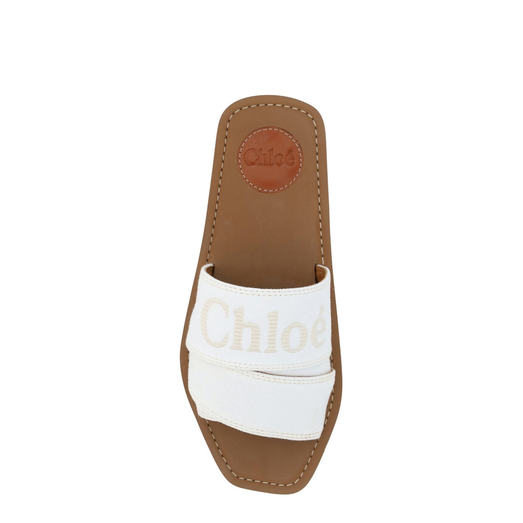 Chloé White Cotton Slides Woody Sandals