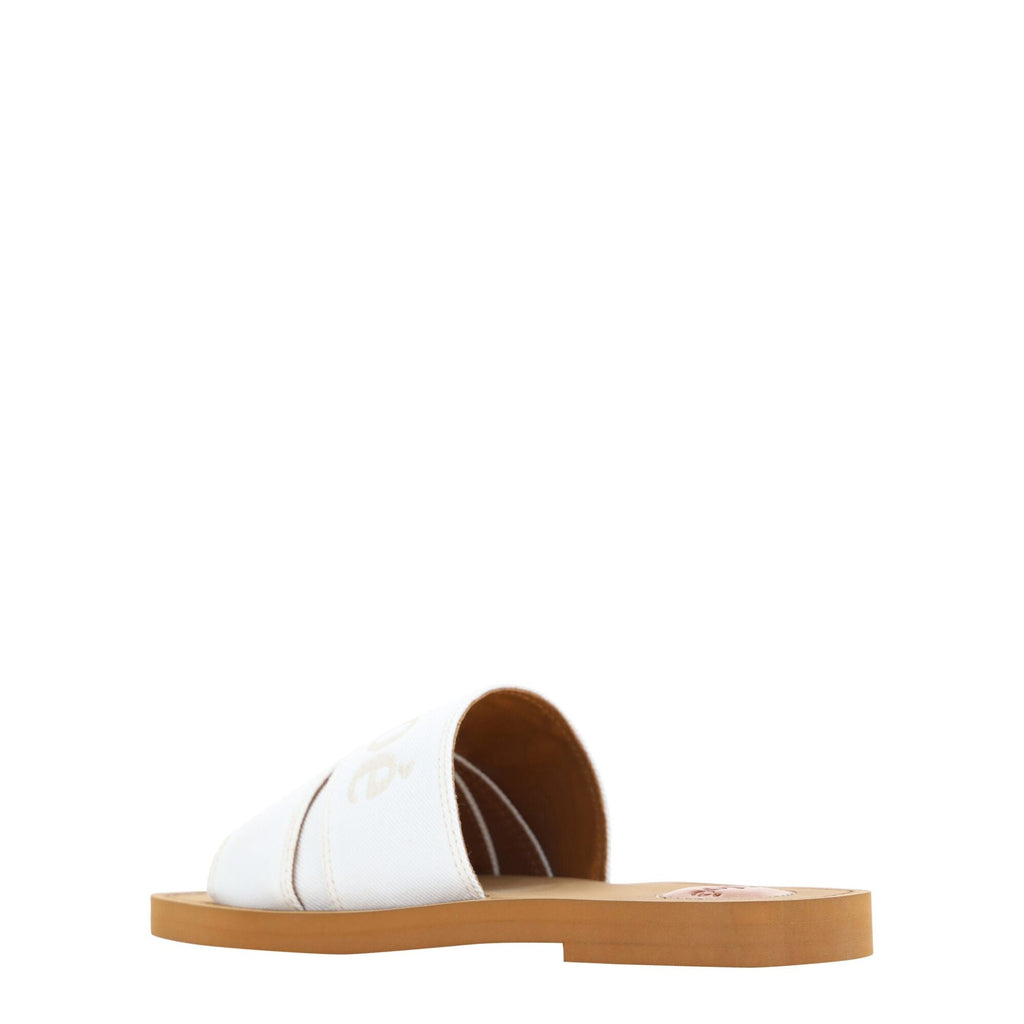 Chloé White Cotton Slides Woody Sandals