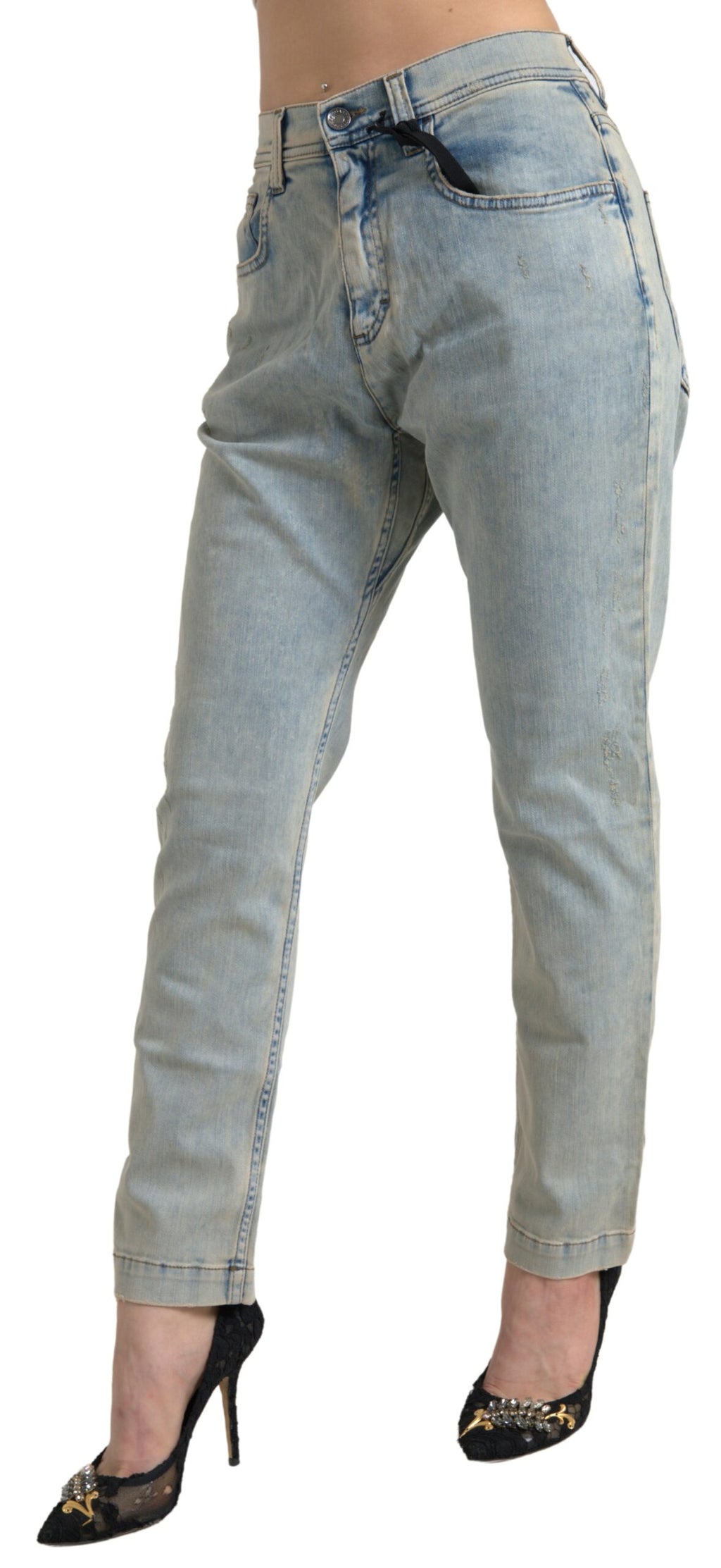 Dolce & Gabbana Blue Washed Cotton Mid Waist Skinny Jeans - Eljoys Fashion 