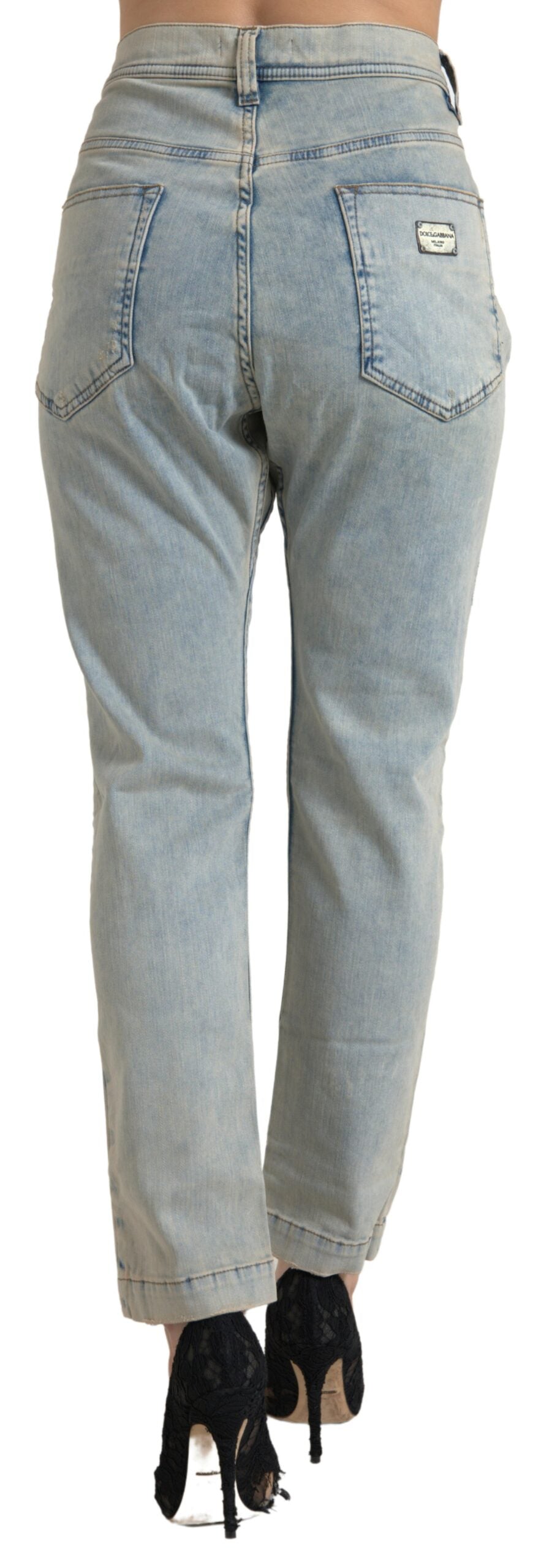 Dolce & Gabbana Blue Washed Cotton Mid Waist Skinny Jeans - Eljoys Fashion 