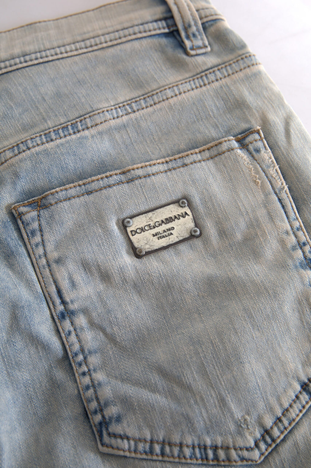 Dolce & Gabbana Blue Washed Cotton Mid Waist Skinny Jeans - Eljoys Fashion 