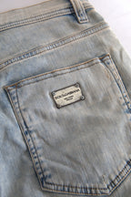 Dolce & Gabbana Blue Washed Cotton Mid Waist Skinny Jeans - Eljoys Fashion 