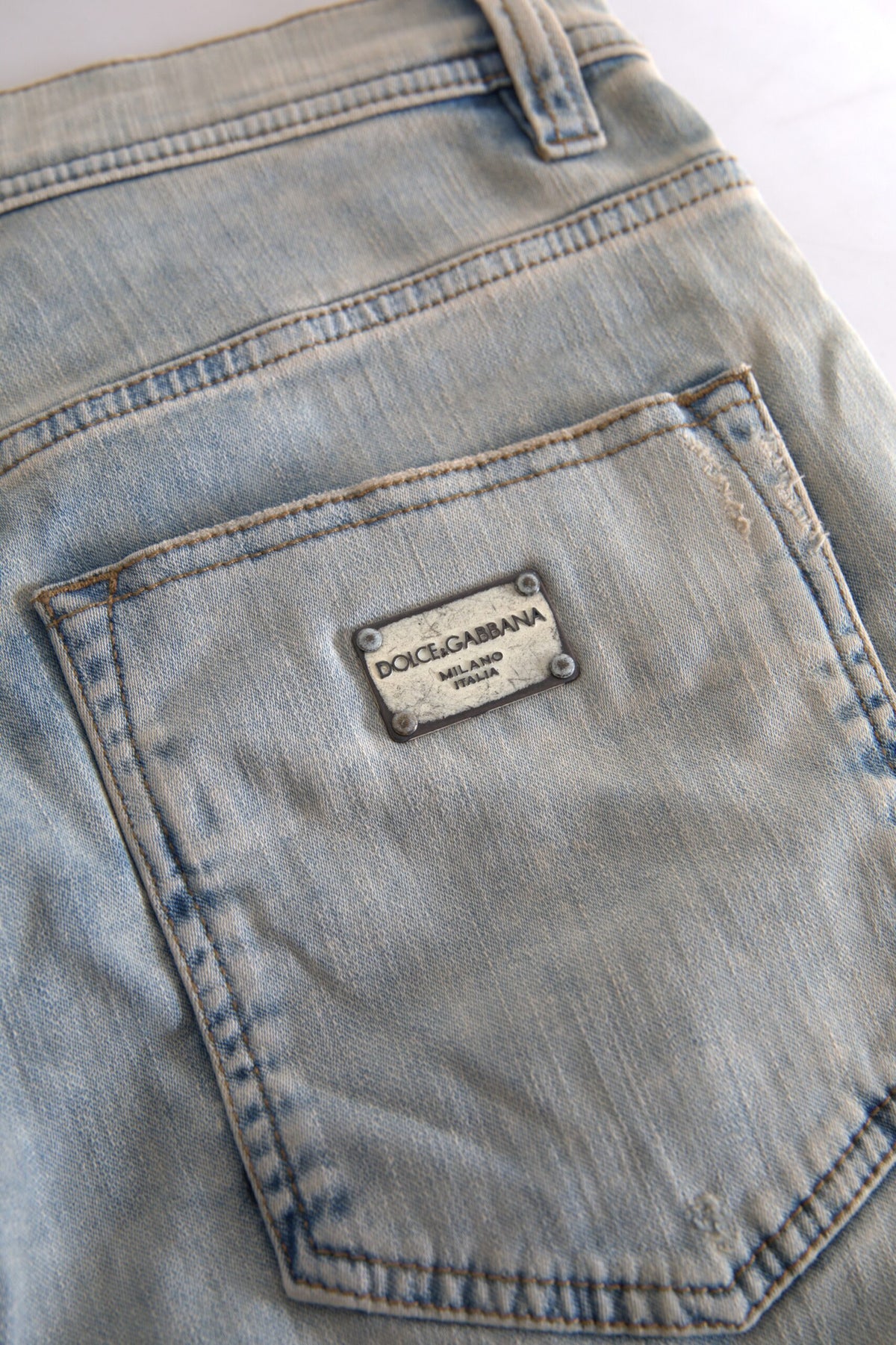 Dolce & Gabbana Blue Washed Cotton Mid Waist Skinny Jeans - Eljoys Fashion 