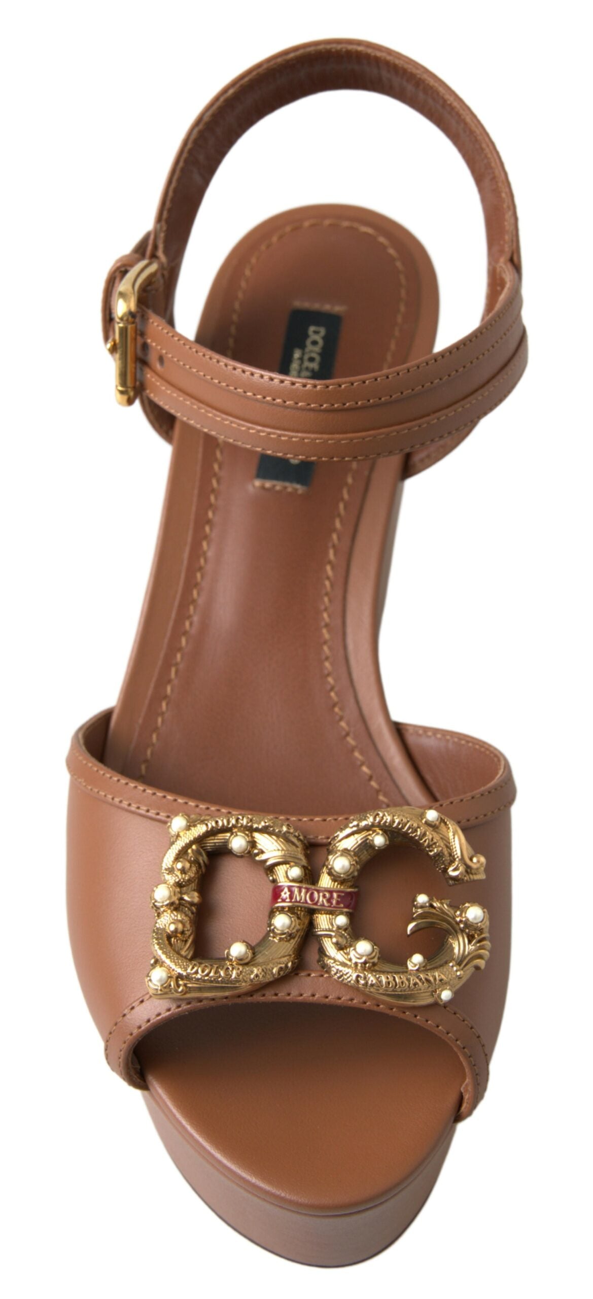 Dolce & Gabbana Brown Leather AMORE Wedges Sandals Shoes Dolce & Gabbana