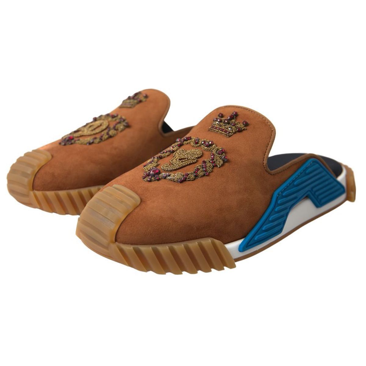 Dolce & Gabbana Brown Suede Crown Logo NS1 Slides Sandals Dolce & Gabbana