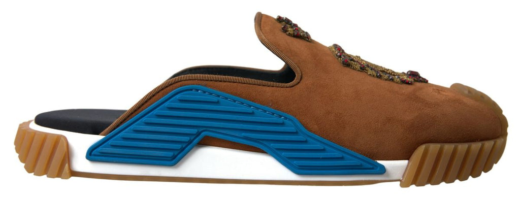 Dolce & Gabbana Brown Suede Crown Logo NS1 Slides Sandals Dolce & Gabbana