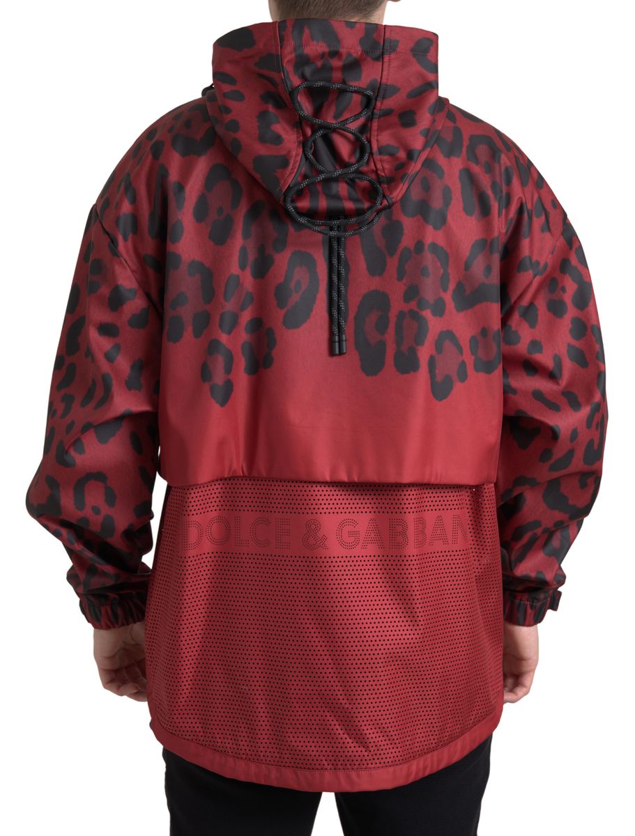 Dolce & Gabbana Red Leopard Hooded Rain Coat Jacket Dolce & Gabbana