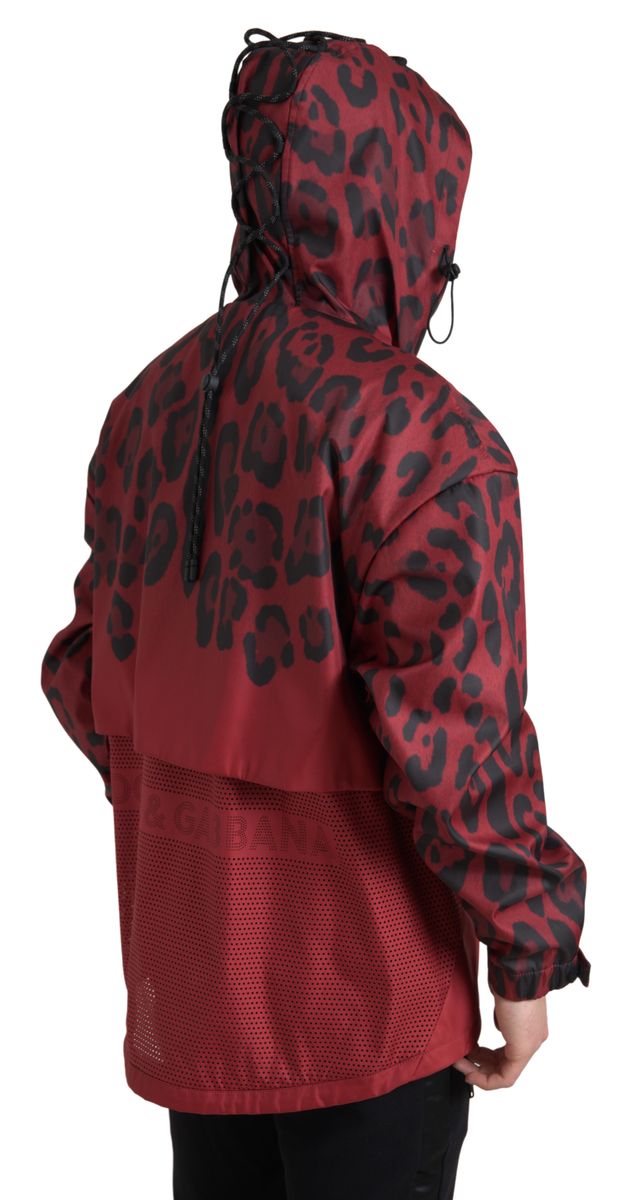 Dolce & Gabbana Red Leopard Hooded Rain Coat Jacket Dolce & Gabbana