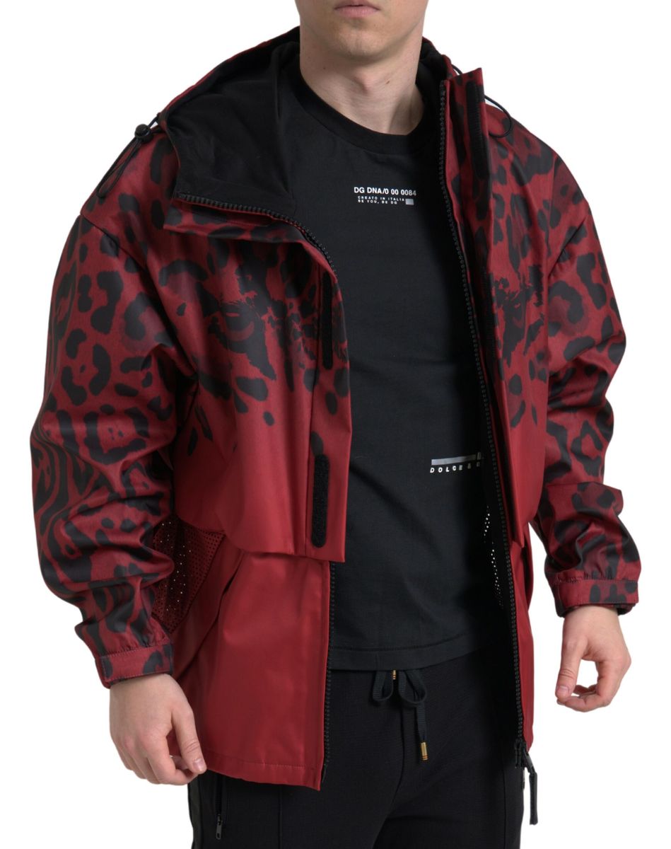 Dolce & Gabbana Red Leopard Hooded Rain Coat Jacket Dolce & Gabbana