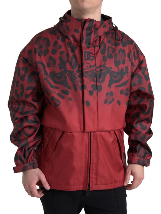 Dolce & Gabbana Red Leopard Hooded Rain Coat Jacket Dolce & Gabbana