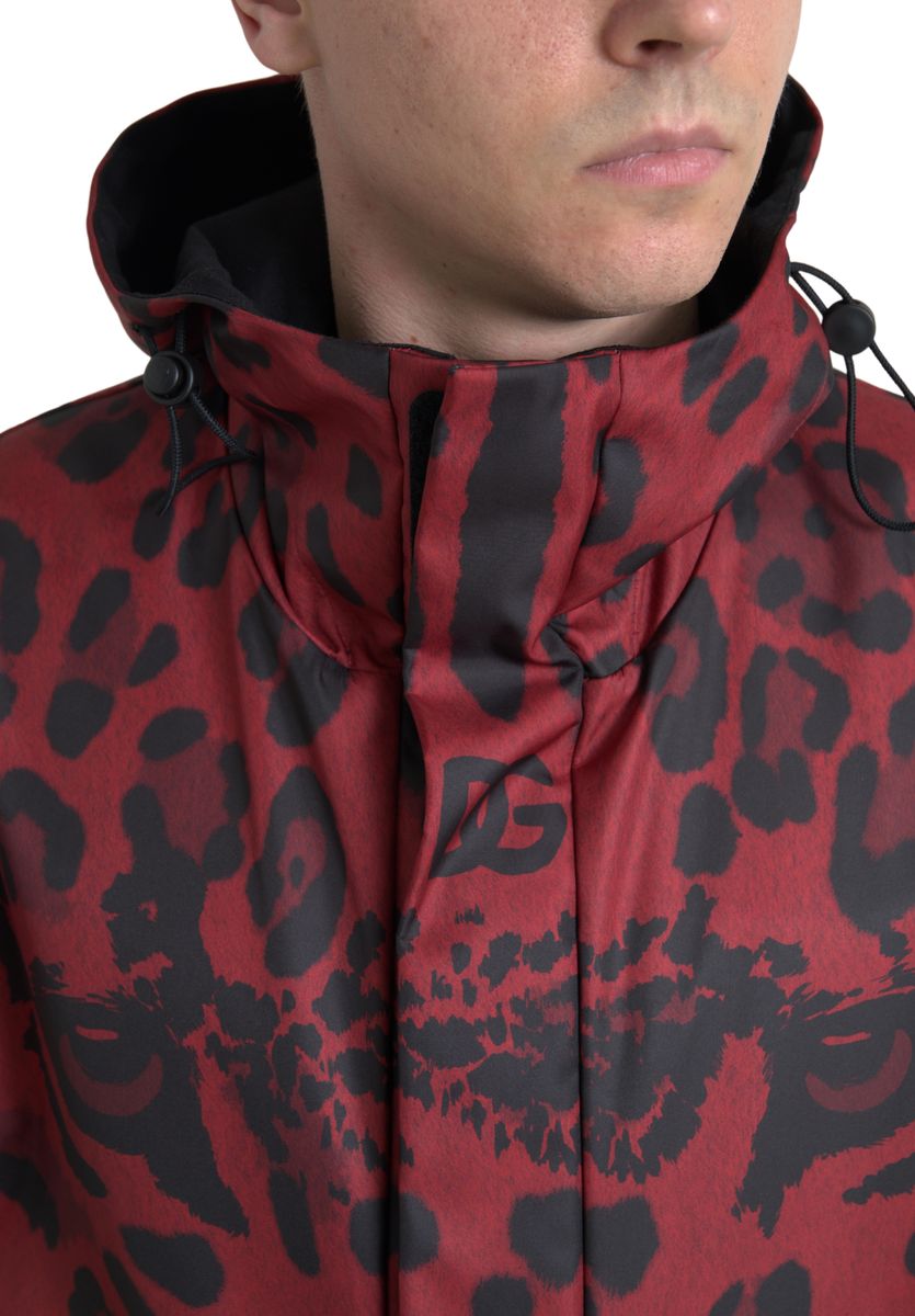 Dolce & Gabbana Red Leopard Hooded Rain Coat Jacket Dolce & Gabbana