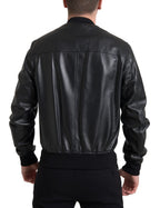 Dolce & Gabbana Black Leather Full Zip Bomber Men Jacket