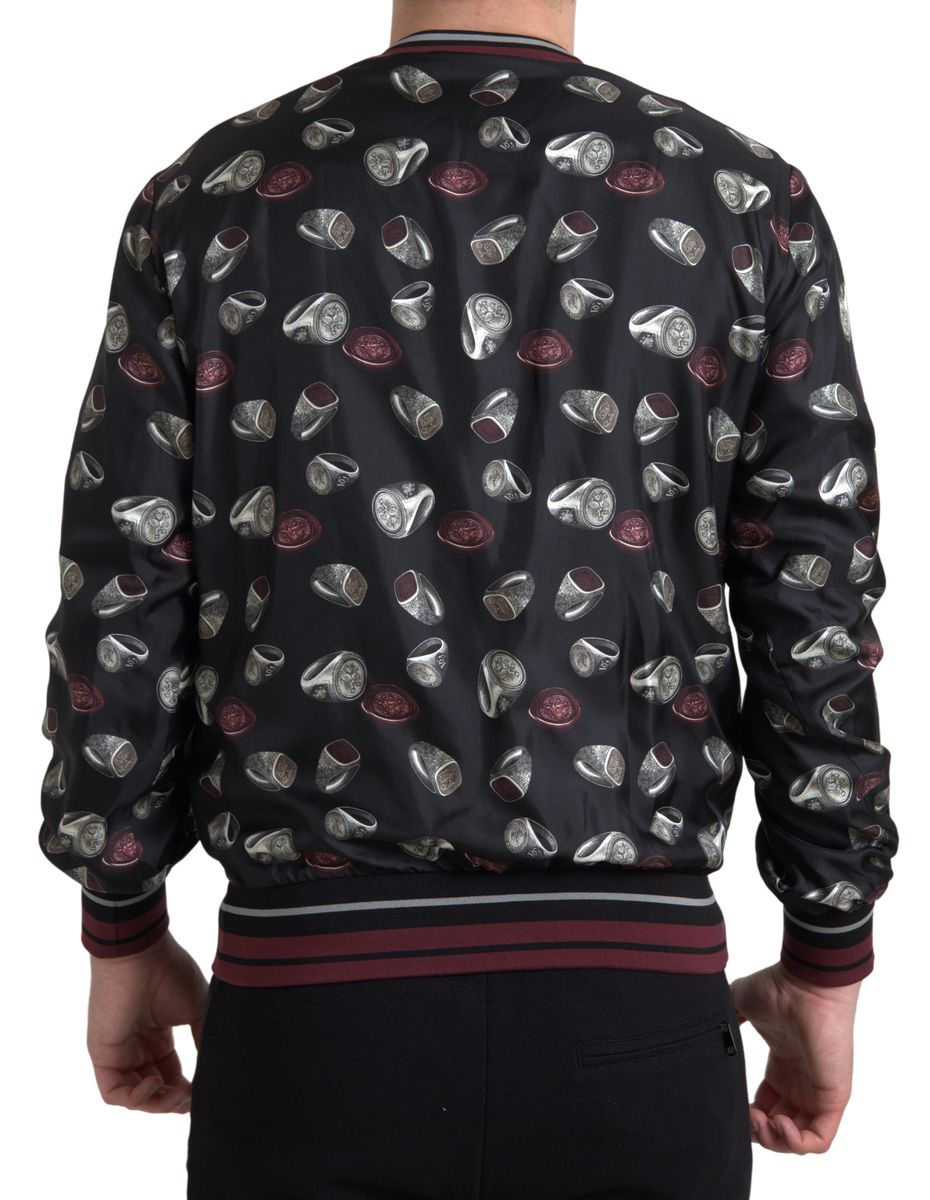 Dolce & Gabbana Black Ring Print Silk Crewneck Sweater Dolce & Gabbana
