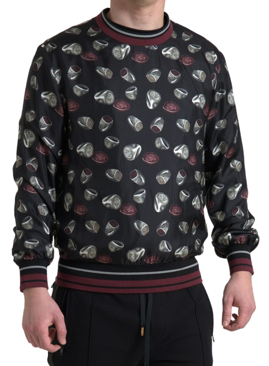 Dolce & Gabbana Black Ring Print Silk Crewneck Sweater Dolce & Gabbana
