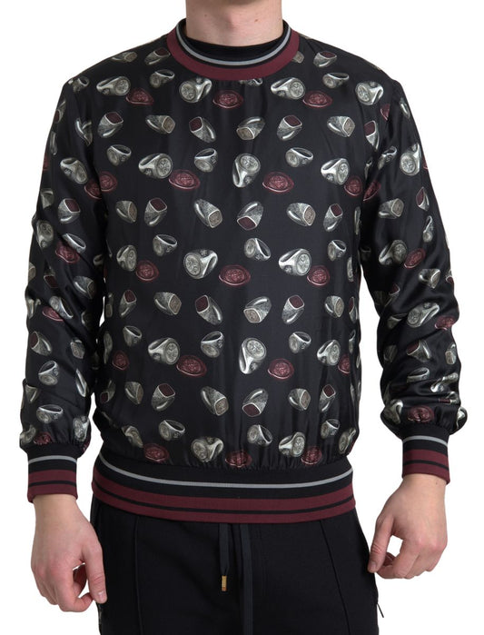 Dolce & Gabbana Black Ring Print Silk Crewneck Sweater Dolce & Gabbana