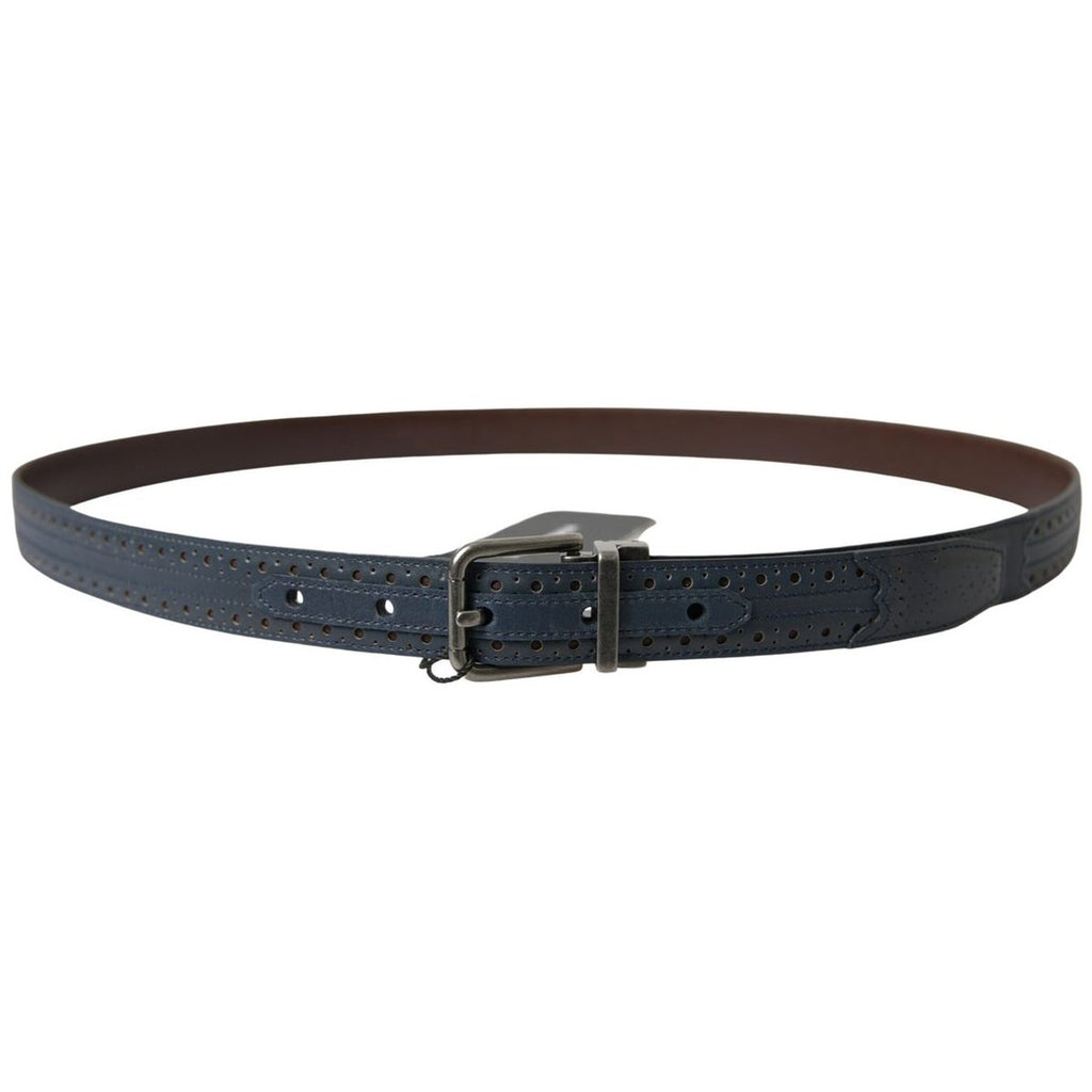Dolce & Gabbana Blue Leather Perforated Metal Buckle Belt