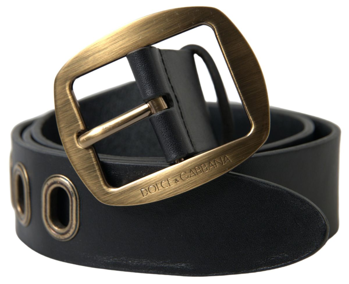 Dolce & Gabbana Black Leather Gold Metal Buckle Men Belt Dolce & Gabbana