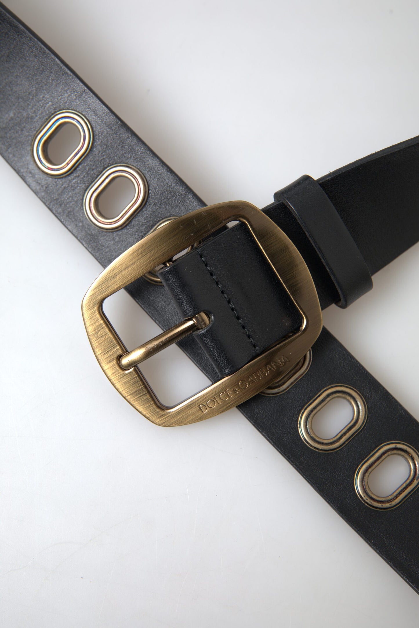 Dolce & Gabbana Black Leather Gold Metal Buckle Men Belt Dolce & Gabbana